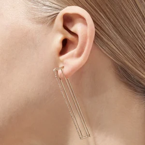 Diamond Rectangle Earring 60^Shihara Outlet