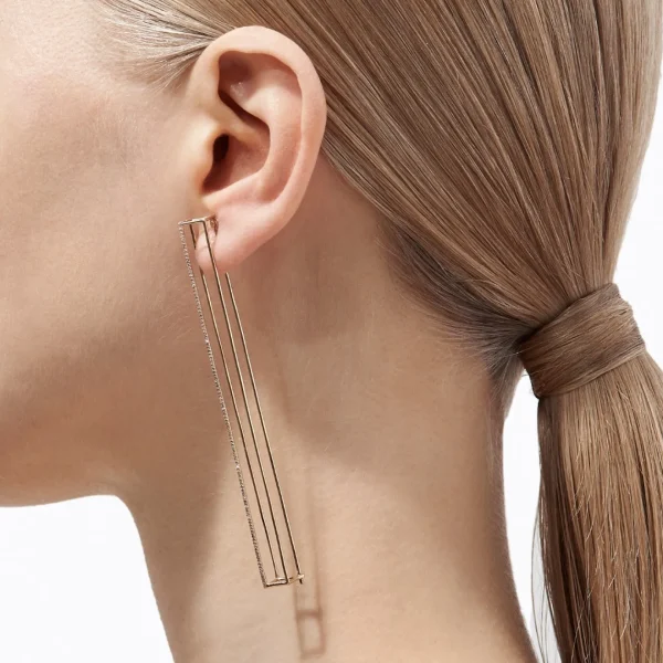 Diamond Rectangle Earring 90^Shihara Outlet