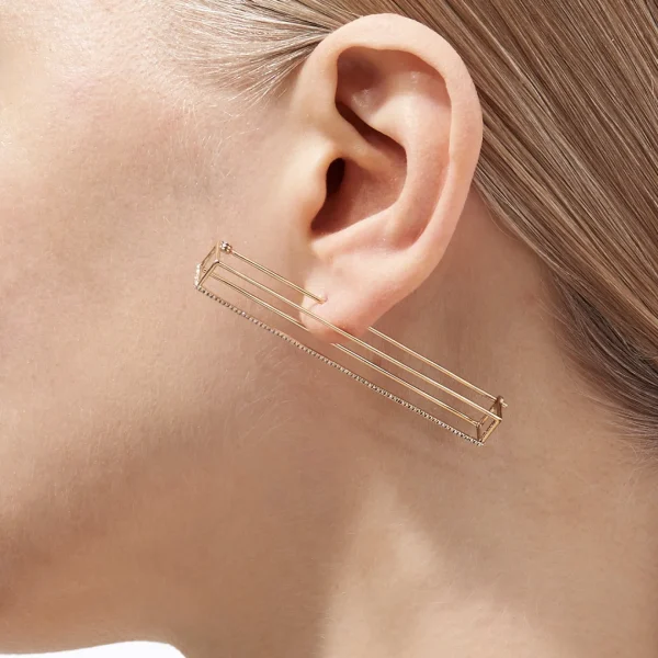 Diamond Rectangle Earring 60^Shihara Outlet