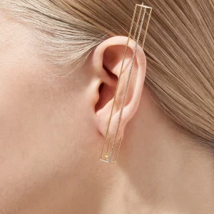 Diamond Rectangle Earring 90^Shihara Outlet