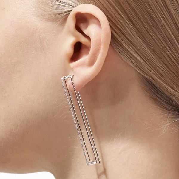 Diamond Rectangle Earring 60^Shihara Outlet