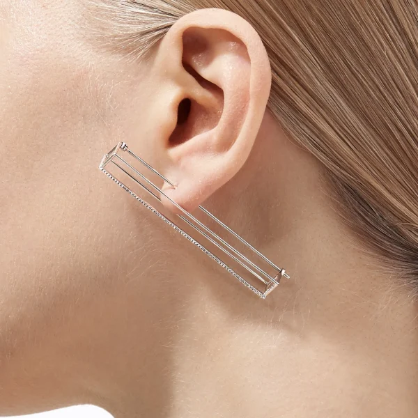Diamond Rectangle Earring 60^Shihara Outlet