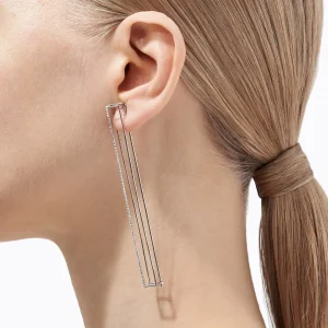 Diamond Rectangle Earring 90^Shihara Outlet