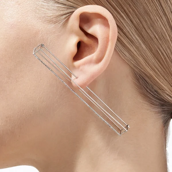 Diamond Rectangle Earring 90^Shihara Outlet