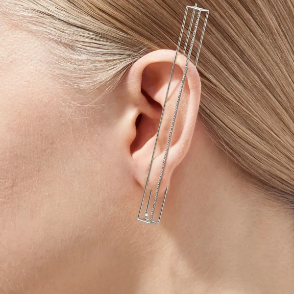 Diamond Rectangle Earring 90^Shihara Outlet
