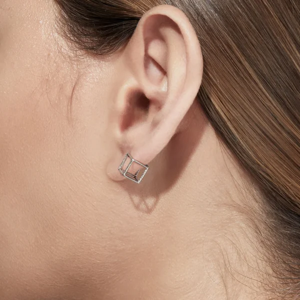 Diamond Square Earring 7 (01)^Shihara Outlet
