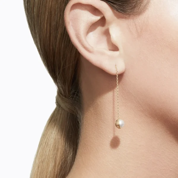 Half Pearl Chain Earring 90°^Shihara Hot