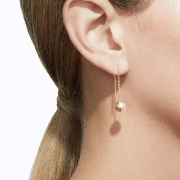 Half Pearl Chain Earring 90°^Shihara Hot